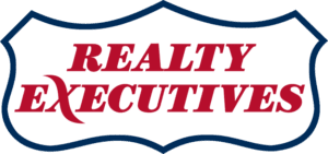The realty executives logo on a black background.